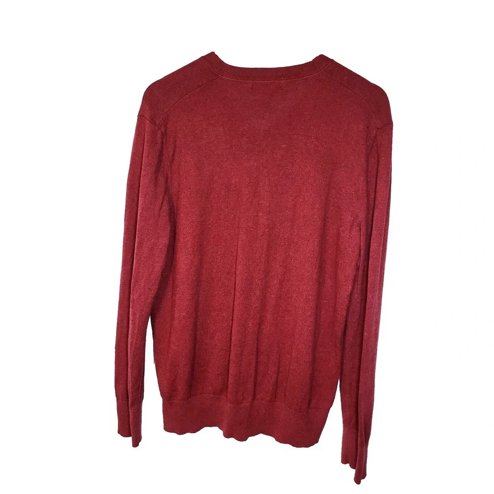 Banana Republic Cranberry V-Neck Mens Sweater Silk Linen‎ Long Sleeve XL